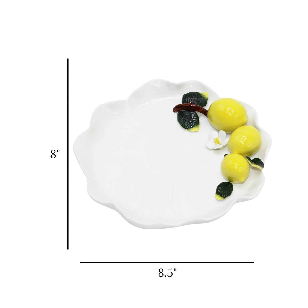 ceramic fruit dish flower 3 lemon white 8.5"x8" china