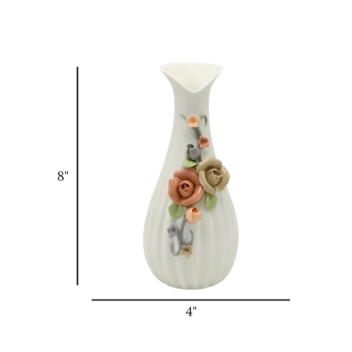 ceramic vase embosed white 2 large flower 8'x'4 china