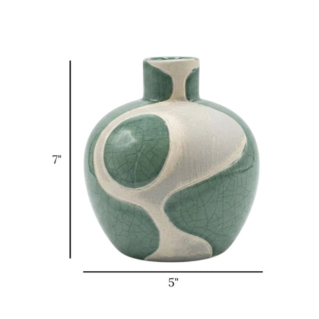 ceramic vase textured abstract green 7"x5" china