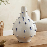 decorative ceramic vase doted white & blue 11''x7" china