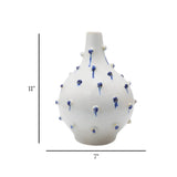 decorative ceramic vase doted white & blue 11''x7" china