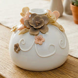 ceramic vase white with flowers 3.5''x4'' china
