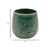 ceramic vase embosed textured leaf green 6"x6" china