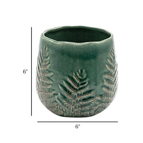 ceramic vase embosed textured leaf green 6"x6" china