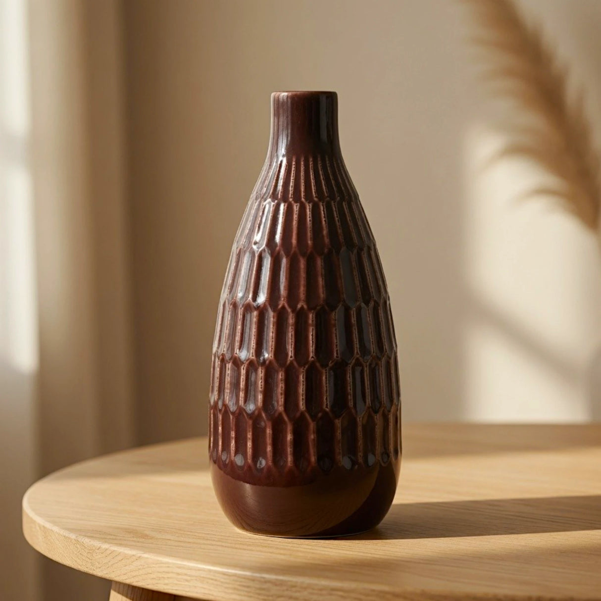 ceramic vase textured maroon 12"x5" china
