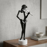 statue girl musician violin perormance black 11.5''x3" china