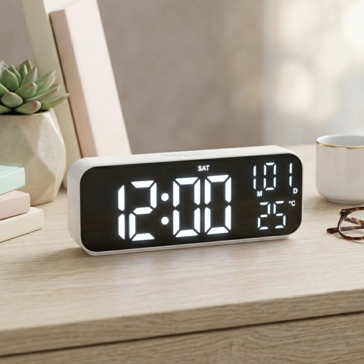 table clock digital rectangle white 2.5x7 china