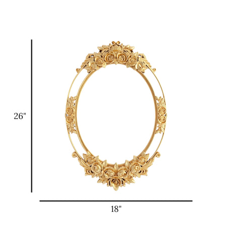wall mirror resin gold rose floral carved open frame oval 26''x18'' china