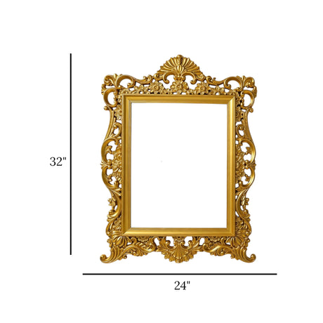wall mirror resin gold baroque floral scrollwork open filigree frame rectangle 32''x24'' china