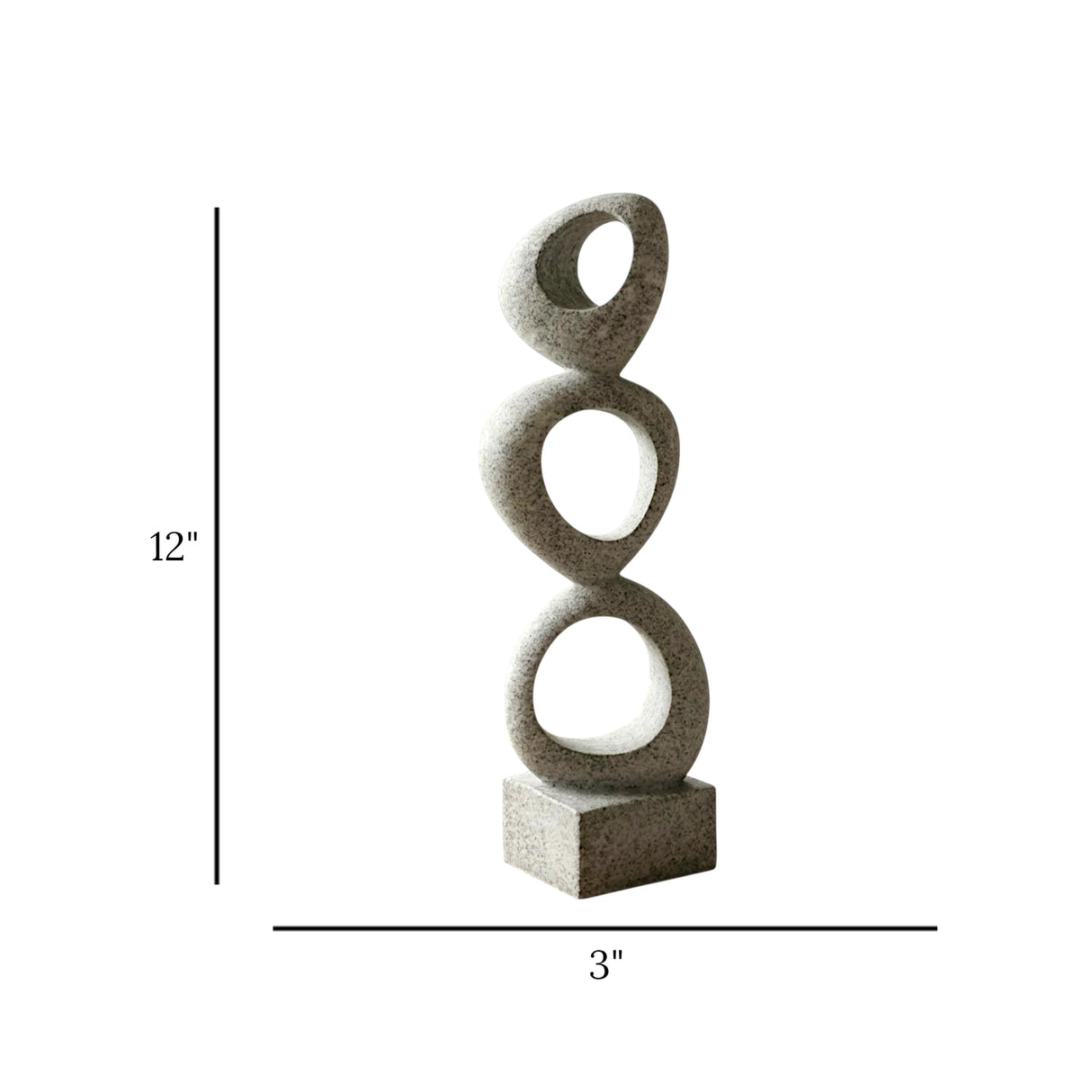 abstract triple ring statue resin gray color 12"x3" china