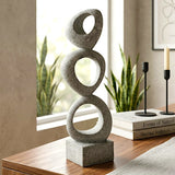 abstract triple ring statue resin gray color 12"x3" china