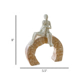 decorative romantic couple on crescent arch statue resin white & gold color 8"x5.5" china