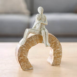 decorative romantic couple on crescent arch statue resin white & gold color 8"x5.5" china