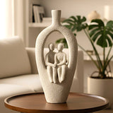 decorative couple figurine vase statue resin beige color 14"x6" china