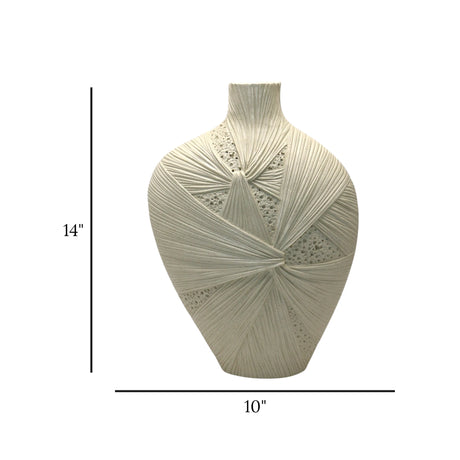 decorative geometric textured vase resin beige color 14"x10" china