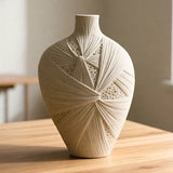 decorative geometric textured vase resin beige color 14"x10" china