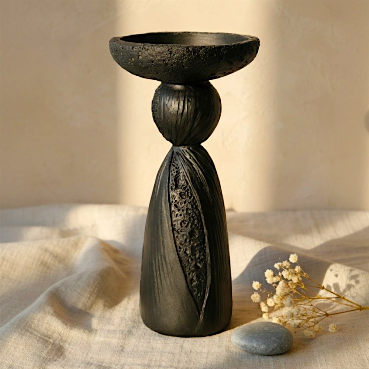 decorative candle holder resin black color 9.5"x4" china