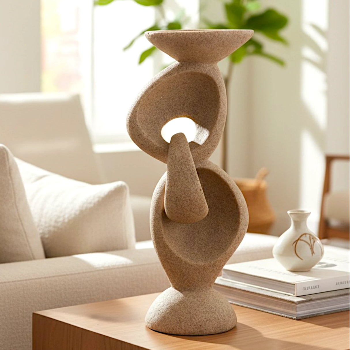 decorative abstract twisted candle holder resin beige color 11"x4" china