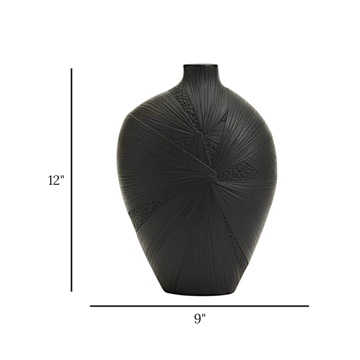 decorative geometric textured vase resin black color 12"x9" china