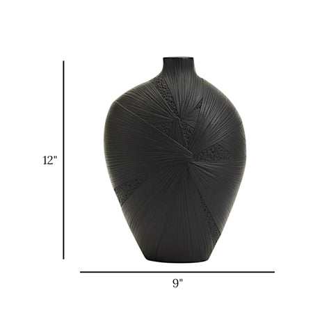 decorative geometric textured vase resin black color 12"x9" china