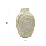 decorative dual texture spiral ring vase ceramic beige color 8"x12" china