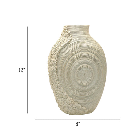 decorative dual texture spiral ring vase ceramic beige color 8"x12" china