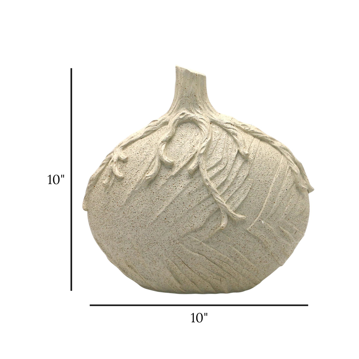 decorative round bulb leaf embossed vase ceramic beige color 10"x10" china