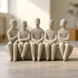 decorative abstract five sitting figures decorative statue resin beige color 10"x6"