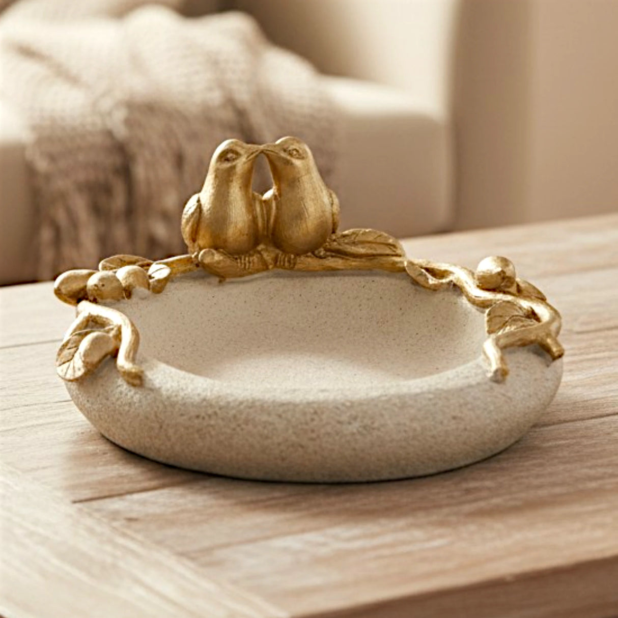 decorative gold love birds branch oval bowl resin beige gold color 12"x8" china