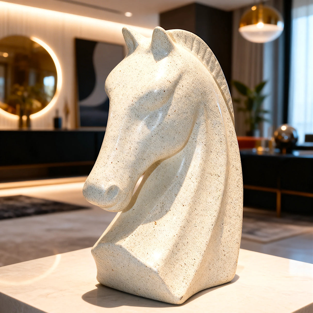 decorative abstract horse head bust statue resin white color 5"x8" china