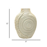 decorative oval spiral ring dual texture vase ceramic beige color 9"x12" china