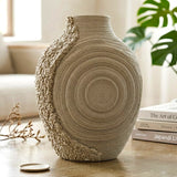 decorative oval spiral ring dual texture vase ceramic beige color 9"x12" china
