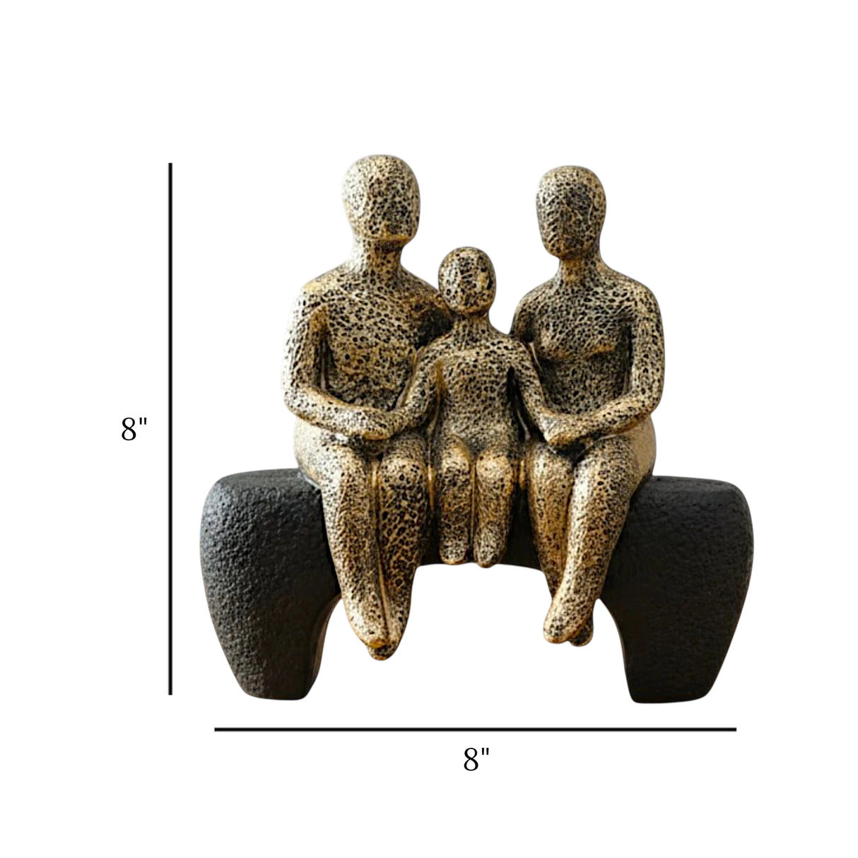 decorative abstract family of three sitting statue resin gold and black color 8"x8" china