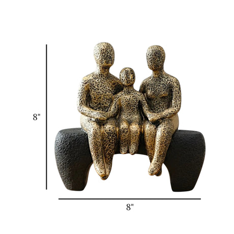 decorative abstract family of three sitting statue resin gold and black color 8"x8" china