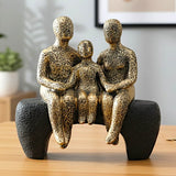 decorative abstract family of three sitting statue resin gold and black color 8"x8" china