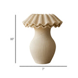 decorative fluted ruffle rim ribbed body vase ceramic beige color 7"x10" china