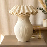 decorative fluted ruffle rim ribbed body vase ceramic beige color 7"x10" china