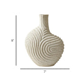 decorative asymmetric swirl groove ribbed vase ceramic beige color 7"x8" china