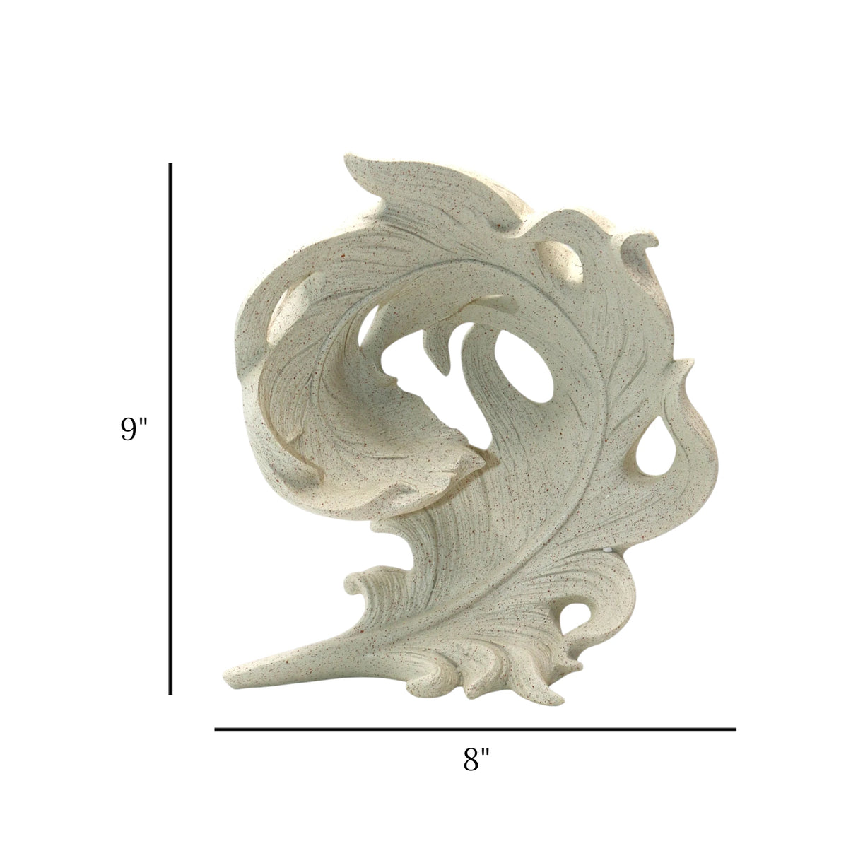 decorative open carved swirl leaf wave statue resin beige color 8"x9" china