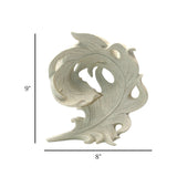 decorative open carved swirl leaf wave statue resin beige color 8"x9" china