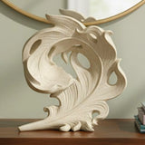 decorative open carved swirl leaf wave statue resin beige color 8"x9" china