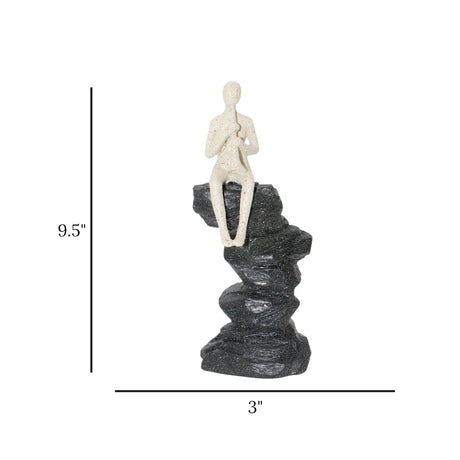 decorative meditating figure on rock statue resin beige and black color 3"x9.5" china