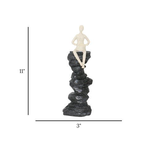 decorative sitting figure on rock base statue resin beige and black color 3"x11" china