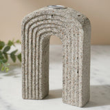 modern arch shape ribbed groove candle holder resin beige color 4"x5" china
