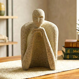 decorative abstract deep thinker hunched figure statue resin beige color 6x3 china
