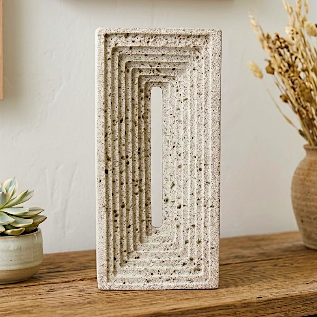 decorative rectangular geometric statue sandstone beige color 5.5"x11" china