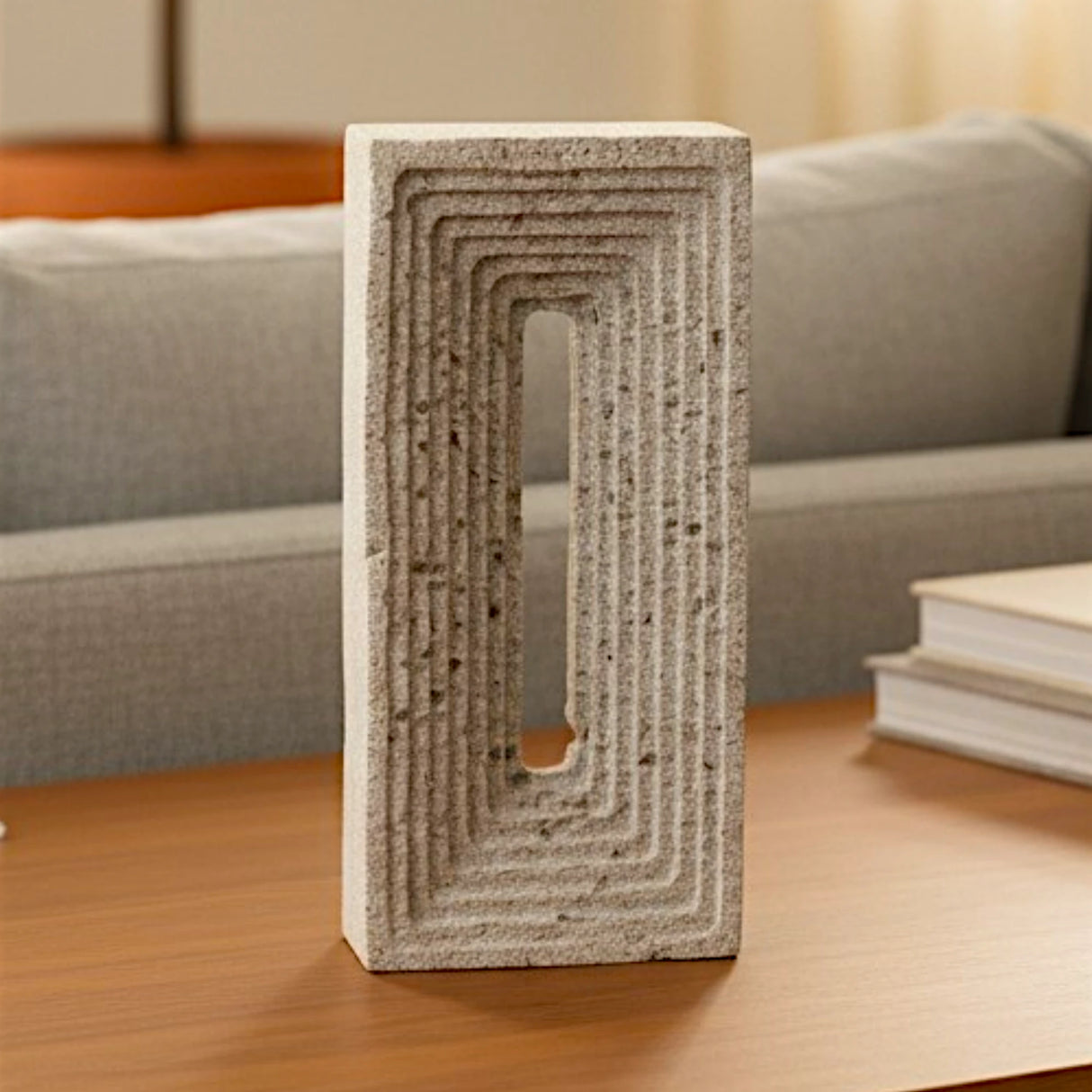 decorative rectangular geometric statue sandstone gray color 5"x9.5" china