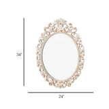 baroque ornate carved oval wall mirror resin frame antique white & gold color 34"x24" china