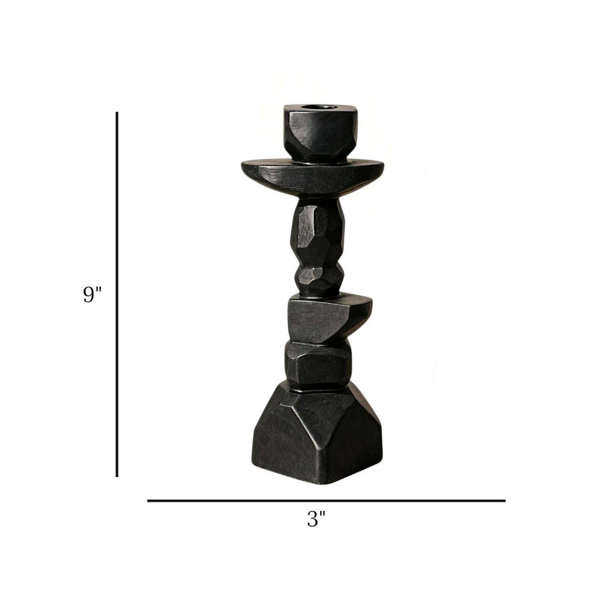 decorative geometric carved candle holder resin black color 3"x9" china