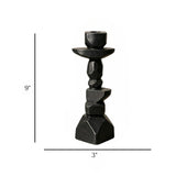 decorative geometric carved candle holder resin black color 3"x9" china